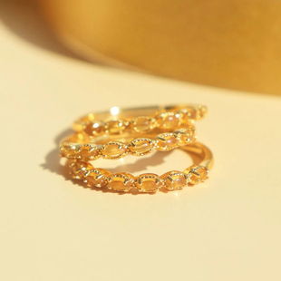 阳光灿烂天然黄水晶宝石，戒指s925设计开口纯银，尾戒指环女小众