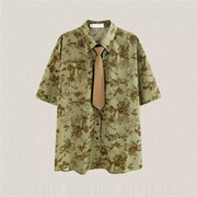 日系vintage巴洛克衬衫男短袖，设计感高级冰丝花，衬衣夏季复古外套