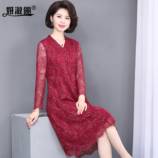 中老年妈妈连衣裙婚宴装高端结婚礼服平时可穿春装新款蕾丝裙子