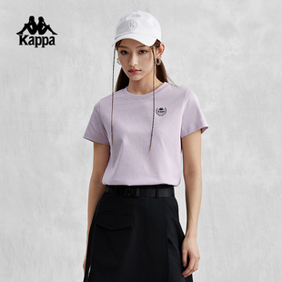kappa卡帕复古运动短袖，2024女简约休闲t恤针织圆领夏季半袖
