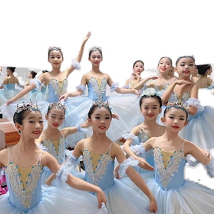 儿童芭蕾舞裙小天鹅舞蹈裙3层长纱裙TUTU蓬蓬裙女童演出服练功服