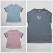 外贸美国大品牌夏女灰色，蓝色浅粉色弹力圆领宽松垂感印花短袖t恤