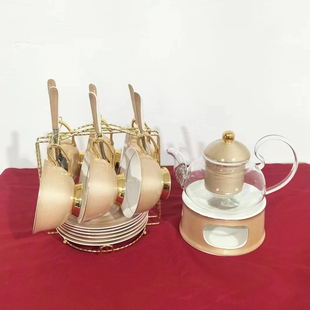 欧式土豪金骨瓷花茶具咖啡杯碟套装客厅多人下午茶甜品摆台宫廷风