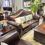 格琳斯客厅沙发美式风格实木真皮沙发单人双人三人小户型家用
