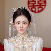 中式结婚发饰新娘头饰古风银色，浅紫色琉璃古典汉服，秀禾饰品圣女冠