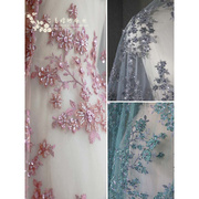 手工钉珠刺绣彩色亮片蕾丝e11婚纱，礼服高定面料服装洛丽塔布料