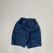 韩国童装夏季儿童牛仔中裤，男童口袋牛仔，7分裤女宝软薄牛仔裤