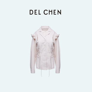 delchen2023fw灰色镂空绑带，衬衫外套dcty7500