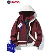 NASA夹克外套男春秋季潮牌宽松连帽运动上衣青少年冲锋衣男装