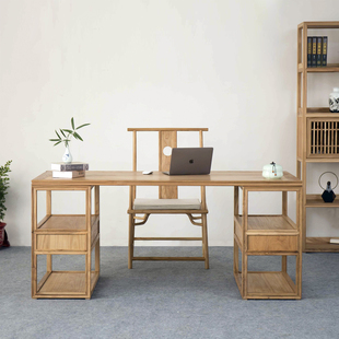 新中式实木书法桌椅老榆木，办公桌椅组合简约现代免漆电脑桌椅套件