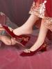 婚鞋新娘鞋秀禾婚纱两穿2023年中式红色，尖头高跟鞋女孕妇