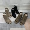 外贸原单镂空单鞋侧拉链，气质露趾后空粗跟木纹复古凉鞋