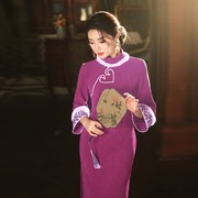紫色旗袍2023冬款女新中式新年战袍棉衣高级感复古气质日常保暖厚