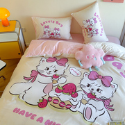 可爱大版奶油猫咪纯棉四件套卡通，少女全棉学生，床上三件套1.5床单