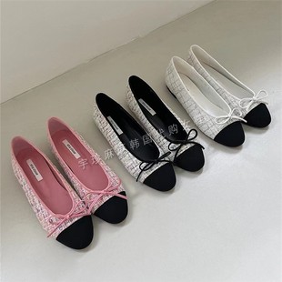 韩国小香风女鞋平底鞋法式瓢鞋浅口单鞋女蝴蝶结粉色鞋子芭蕾舞鞋
