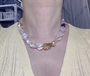 贵气 天然巴洛克珍珠白水晶随行高品紫水晶项链