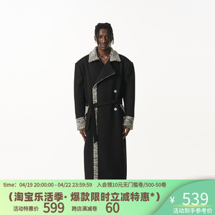 cnew楚念贰问中国风新中式，拼接结构小香风，翻毛双排扣毛呢大衣外套