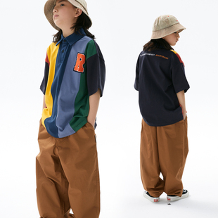 六一儿童节街舞演出服短袖拼色polo男女童hiphop炸街童装潮服