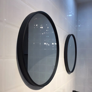 卫生间铁艺壁挂黑色镜子椭圆长方形北欧简约浴室化妆镜圆形挂镜