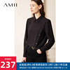 Amii2023秋季极简知性通勤翻领不对称侧开门襟雪纺衬衫女上衣