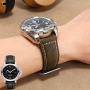 复古疯马皮手表带代用沛纳海天梭西铁城卡西欧真皮表带男2224mm