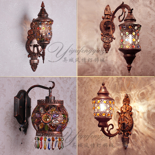 复古摩洛哥餐客厅背景墙壁灯简约卧室床头创意东南亚铁艺水晶灯具