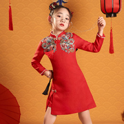 儿童旗袍宝宝喜庆衣服红色中国风唐装新中式女童新年礼服春秋女装