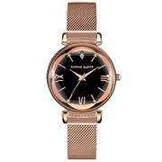 D7女士时尚金网带水钻手表学生D8休闲石英玫瑰金色钢带国产腕表