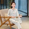 上海女人故事夏季冰丝睡衣 茉莉花 提花套装轻奢盘扣居家服