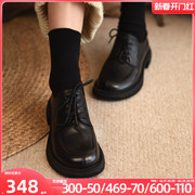 artmu阿木英伦风系带，小皮鞋黑色鞋子女，2023年秋冬粗跟女鞋