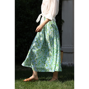HeyDress法式碎花半身裙女士夏季薄款绿色高腰显瘦印花气质长裙子