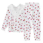 孕妇夏季棉质月子服加p大码日系蕾丝和服哺乳睡衣，长袖薄款草莓.