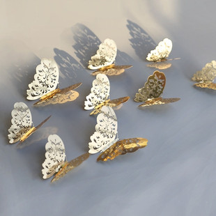 金银色镂空立体蝴蝶3D墙贴教室婚房客厅贴纸装饰品生日气球布置