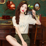 新中式国风短袖雪纺衬衫，女夏装2024夏季时尚盘扣上衣高级小衫