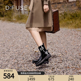 Dfuse2023冬季时尚英伦风钻扣绑带马丁靴短靴DF34116210