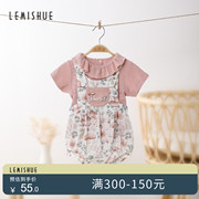 LEMISHUE乐咪鼠女宝宝背带裤套装2023夏季公主风薄款婴儿衣服