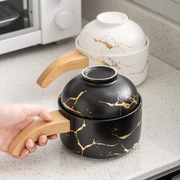 轻奢陶瓷泡面杯碗带木手柄创意，日式家用汤碗汤面，碗饭碗水果沙拉碗