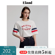 eland衣恋短袖t恤女夏季圆领休闲撞色学院风上衣