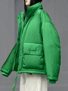多福猫原创潮牌冬季绿色白鹅绒(白鹅绒)高品质，保暖羽绒服外套女上衣