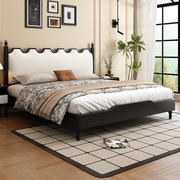 法式复古软包实木床现代轻奢1.8m主卧双人床小户型真皮床黑白色床