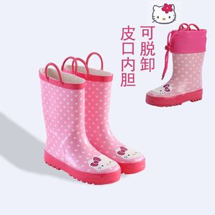 儿童雨鞋女童防滑水鞋粉色，可爱猫宝宝，亲子雨靴小孩学生保暖胶鞋