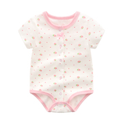 2023夏季婴儿宝宝三角，哈衣短袖薄款公主，粉色小草莓包屁衣夏装