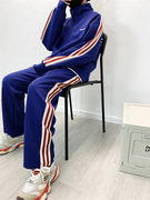 24春季男女中大童韩版复古拼色运动套装外套运动裤两件套街舞