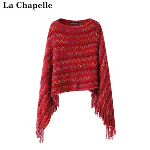 拉夏贝尔lachapelle民族风，披肩斗篷外套，女套头宽松流苏针织毛衣