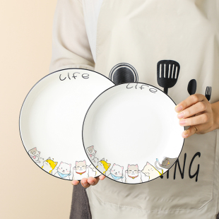 盘子菜盘家用创意可爱卡通，陶瓷餐具套装，组合日式碟子圆盘汤盘瓷盘