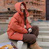 橘色棉服短款韩系加厚女冬连帽宽松冬季小个子，面包服外套
