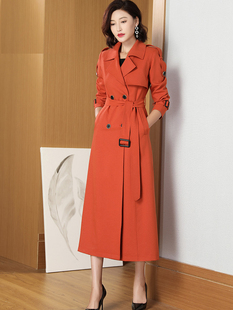 橘红色长款风衣女2024春季气质今年流行外套，修身显瘦时尚大衣