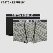 棉花共和国男士平角内裤，棉质印花性感，中腰舒适个性两条装01124010