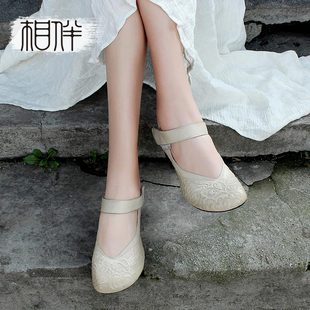 相伴单鞋女新中式民族风软羊皮，鞋子四季鞋，真皮休闲鞋复古女鞋
