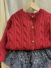 tina缇捺儿童冬季加绒毛衣，韩系麻花红色加厚针织，开衫新年款上衣